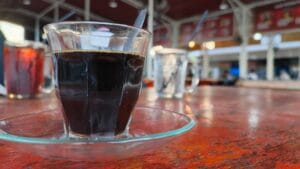Dark espresso coffee beverage causing surface stains